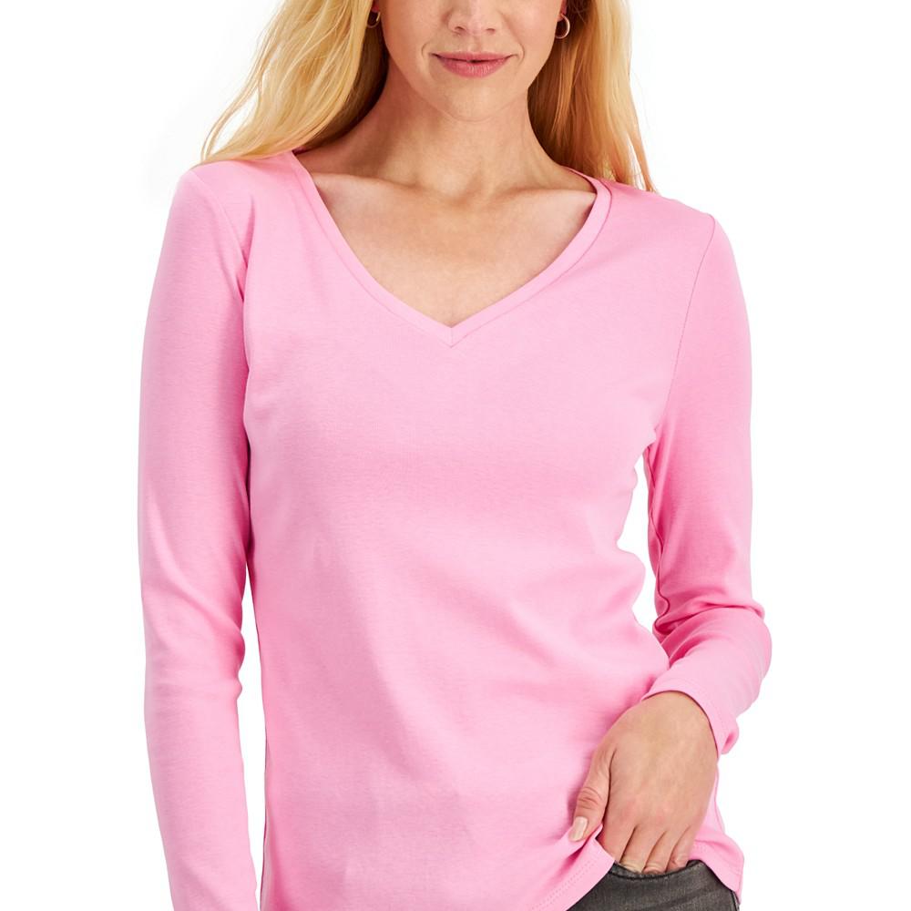 Cotton Long-Sleeve V-Neck T-Shirt, Created for Macy's商品第3张图片规格展示