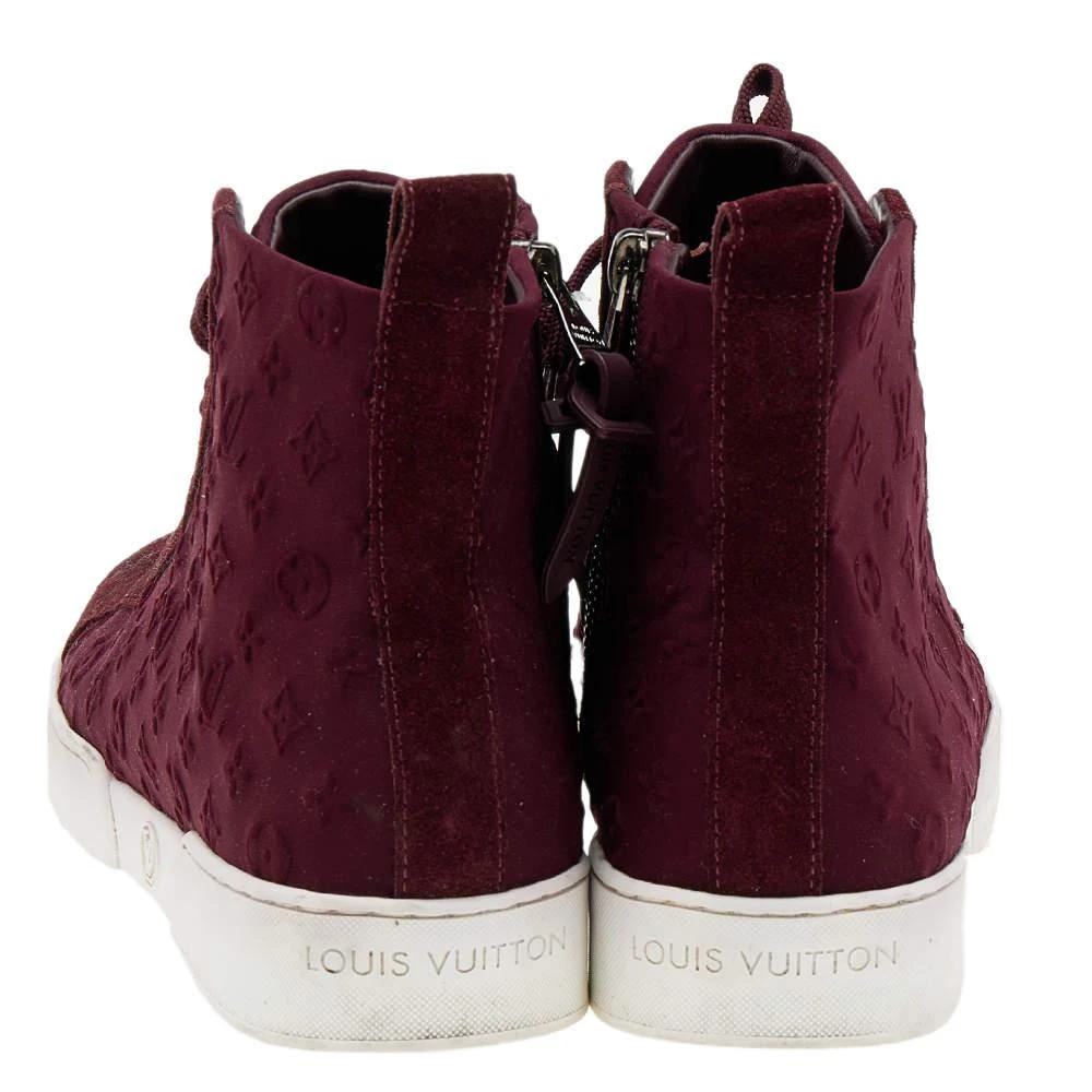 商品[二手商品] Louis Vuitton|Louis Vuitton Burgundy Monogram Fabric And Suede High Top Sneakers Size 37,价格¥3091,第5张图片详细描述