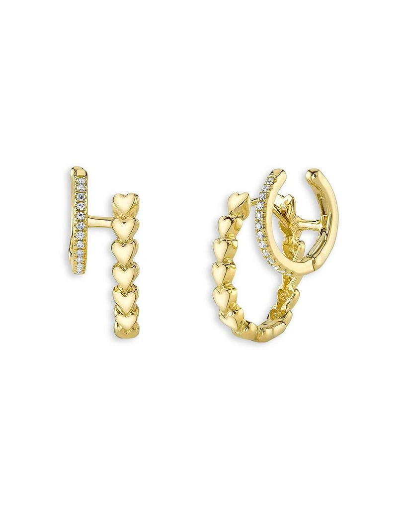 商品Moon & Meadow|14K Yellow Gold Kate Diamond & Hearts Double Hoop Earrings,价格¥4003,第1张图片