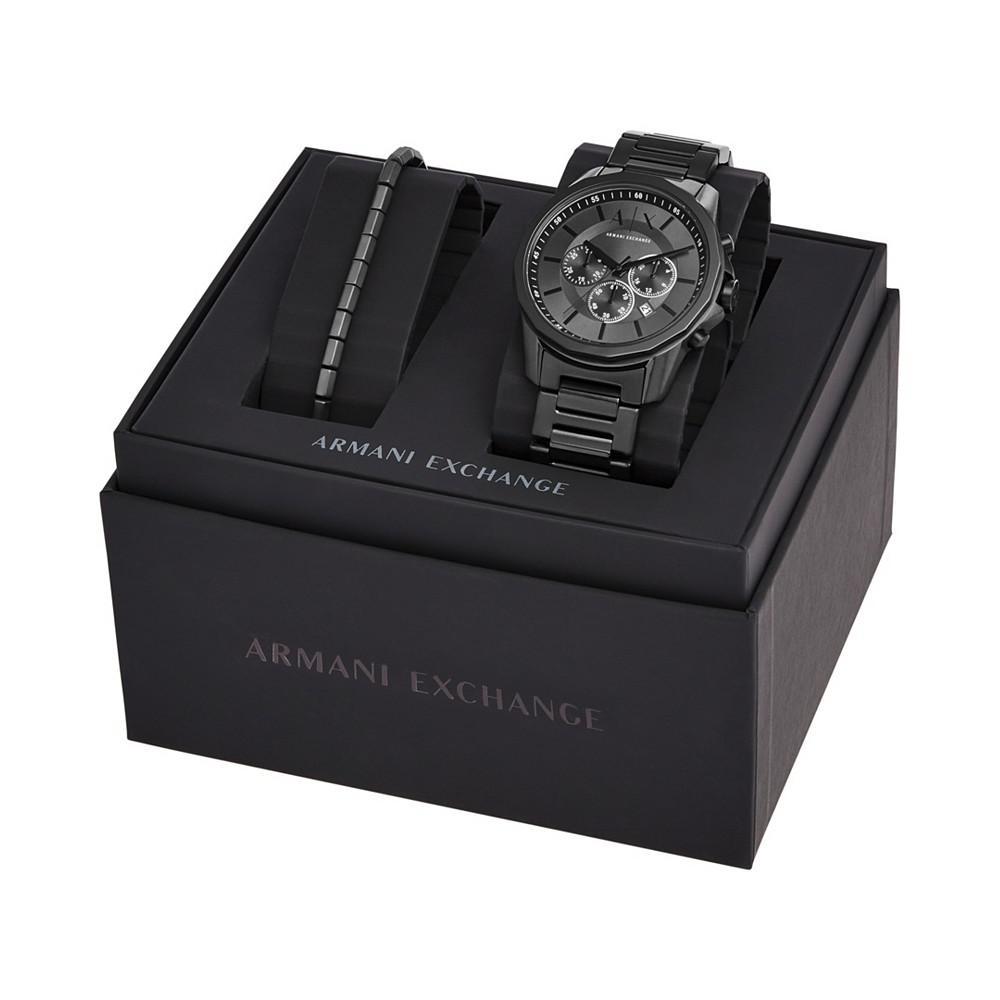 商品Armani Exchange|Men's Chronograph Black Stainless Steel Bracelet Watch, 44mm and Bracelet Gift Set,价格¥1327,第1张图片