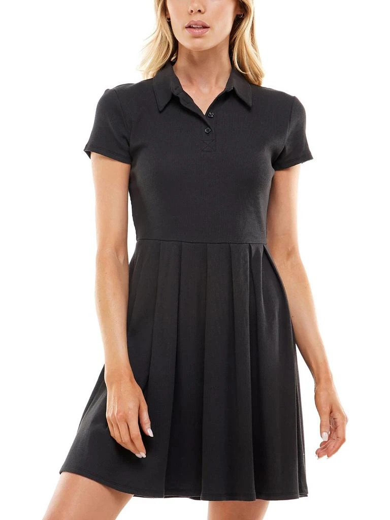 商品Planet Gold|Juniors Womens Rib-Knit Short Sleeves Fit & Flare Dress,价格¥183,第1张图片详细描述