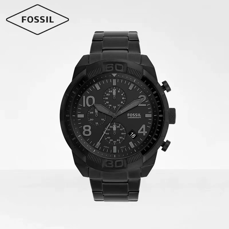 商品[国内直发] Fossil|FOSSIL化石手表黑色钢三眼计时商务休闲石英防水男表,价格¥574,第1张图片