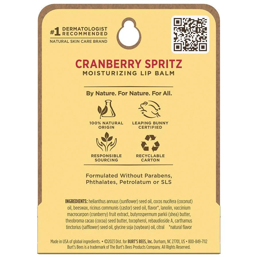 商品Burt's Bees|100% Natural Origin Moisturizing Lip Balm Cranberry Spritz,价格¥34,第2张图片详细描述