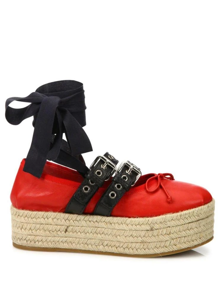 商品Miu Miu|Leather Lace-Up Platform Espadrille Ballet Flats,价格¥1527,第5张图片详细描述