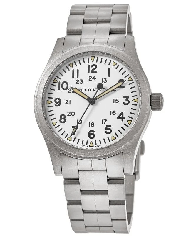 商品Hamilton|Hamilton Khaki Field Mechanical Manual Winding White Dial Steel Men's Watch H69529113,价格¥3905,第1张图片