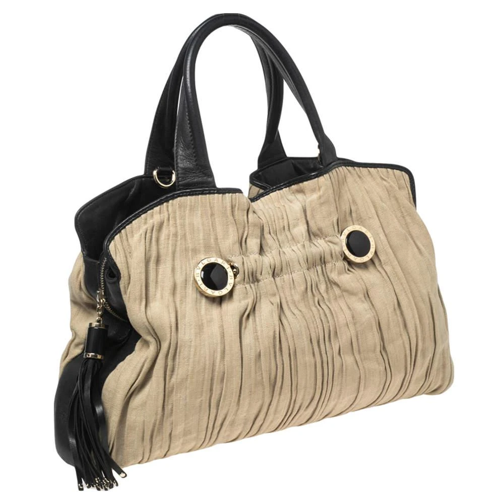 商品[二手商品] BVLGARI|Bvlgari Black/Beige Canvas and Leather Plisse Twist Shoulder Bag,价格¥1519,第3张图片详细描述