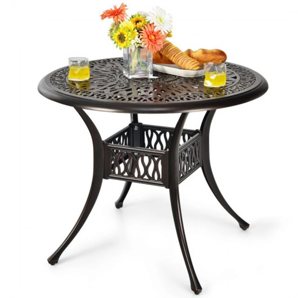 商品Hivvago|36 Inch Patio Round Dining Bistro Table with Umbrella Hole-Brown,价格¥1887,第1张图片
