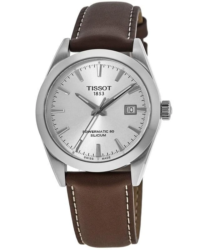 商品Tissot|Tissot T-Classic Powermatic 80 Silicium Silver Dial Brown Leather Strap Men's Watch T127.407.16.031.00,价格¥4731,第1张图片