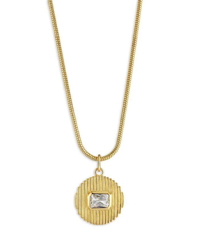 商品Luv AJ|Le Signe Cubic Zirconia Ridged Disc Pendant Necklace in 14K Gold Plated, 16"-18",价格¥194,第1张图片