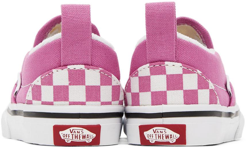 Baby Pink & White Checkerboard Slip-On V Sneakers商品第2张图片规格展示
