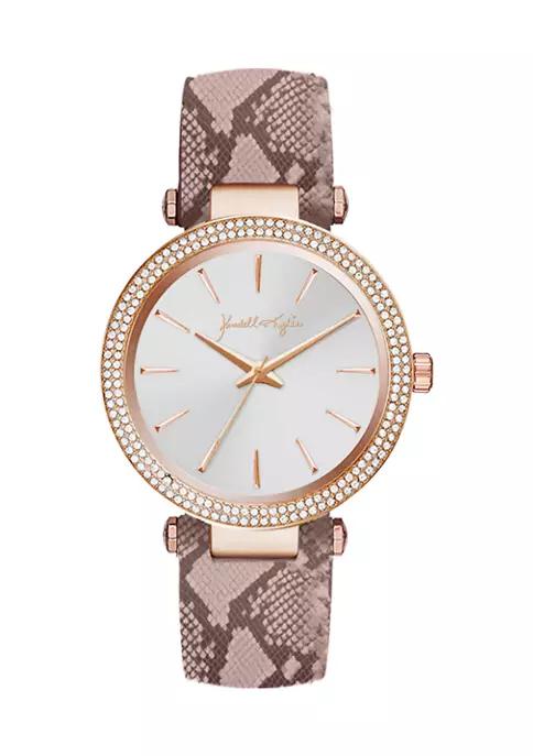 Rose Gold Tone Analog Watch with Blush Vegan Snakeskin Print Strap商品第1张图片规格展示