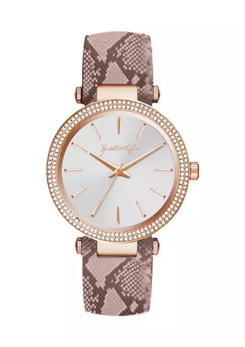 商品KENDALL & KYLIE|Rose Gold Tone Analog Watch with Blush Vegan Snakeskin Print Strap,价格¥558,第1张图片