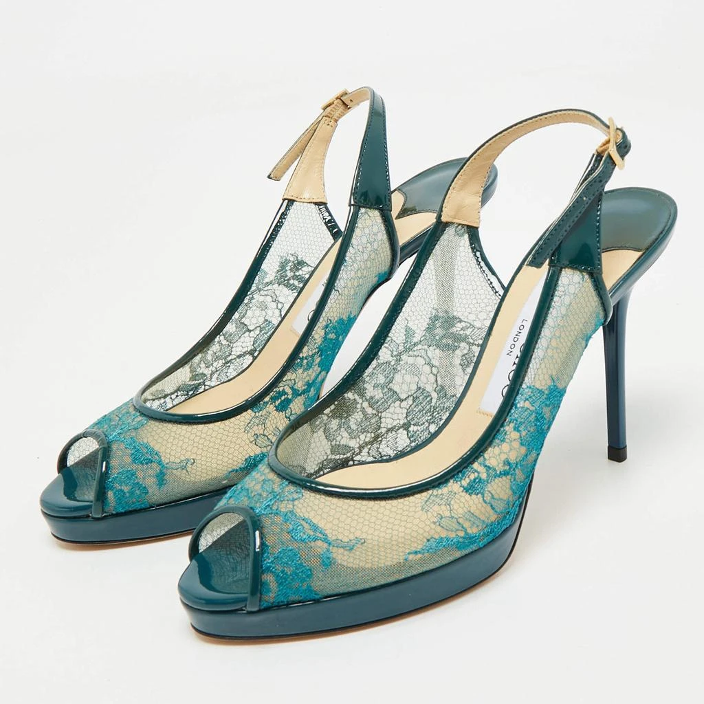 商品[二手商品] Jimmy Choo|Jimmy Choo Green Lace and Patent Leather Nova Peep-Toe Slingback Sandals Size 36,价格¥3070,第2张图片详细描述