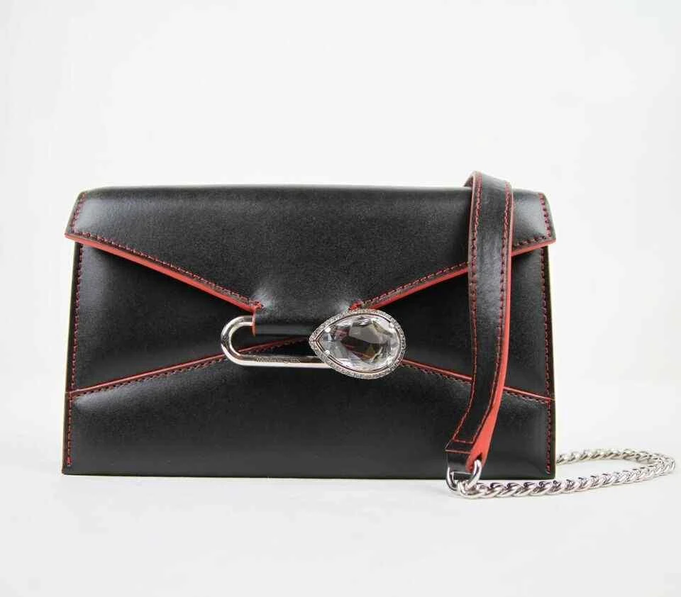 商品Alexander McQueen|Alexander McQueen Women's  Leather  Trim Chain Bag w/Gem Pin,价格¥5092,第2张图片详细描述
