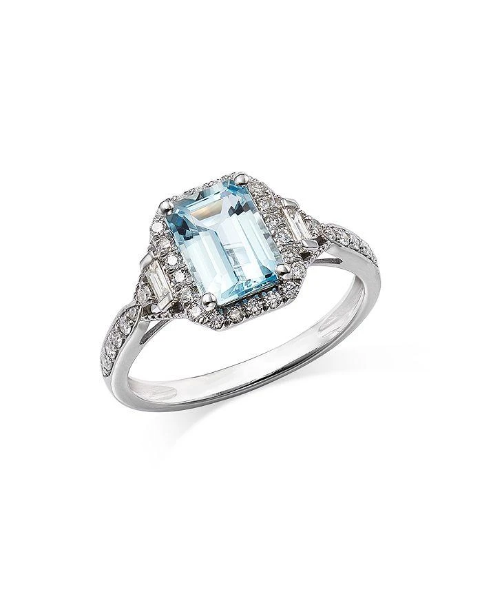 商品Bloomingdale's|Aquamarine & Diamond Halo Ring in 14K White Gold,价格¥8521,第1张图片详细描述