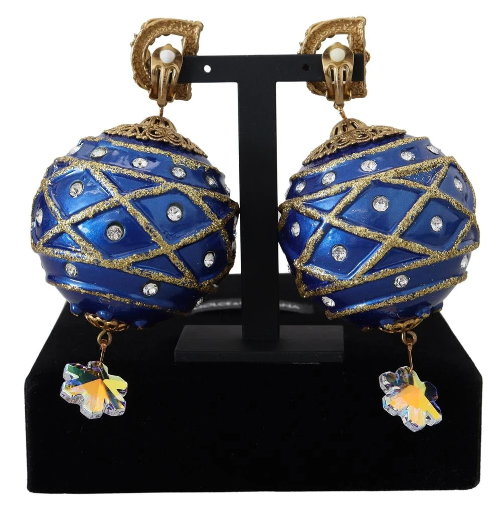 商品Dolce & Gabbana|Gold Brass Blue Dangle Ball Crystal Clip On Earrings,价格¥3856,第3张图片详细描述