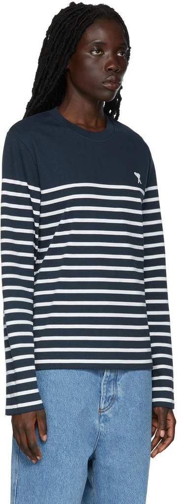 商品AMI|SSENSE Exclusive Navy & White Stripe Long Sleeve T-Shirt,价格¥463,第2张图片详细描述