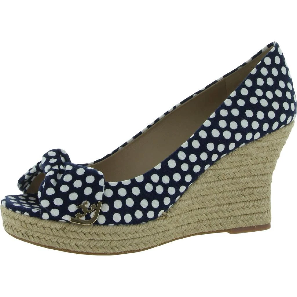 商品Tory Burch|Tory Burch Womens Dory Canvas Wedge Peep-Toe Heels,价格¥523,第1张图片