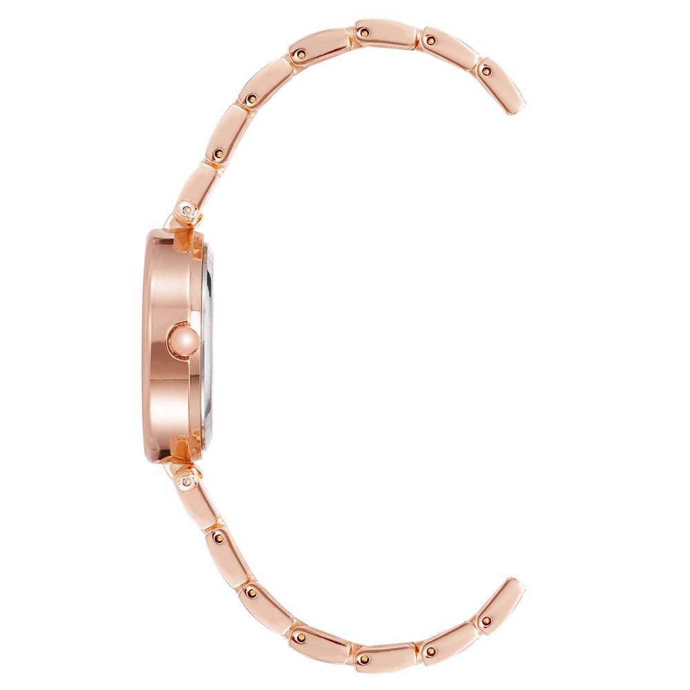 Women's Rose Gold-Tone Alloy Bracelet with Burgundy Enamel and Crystal Accents Fashion Watch 34mm Set 4 Pieces商品第2张图片规格展示