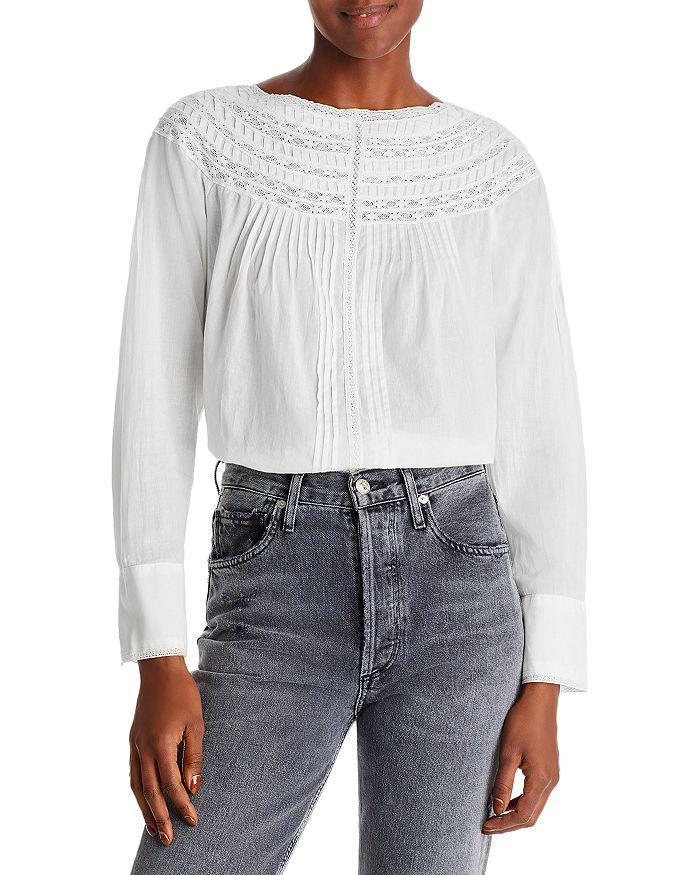 商品Rebecca Taylor|Cotton Lace & Pintuck Pleated Top,价格¥1367,第3张图片详细描述