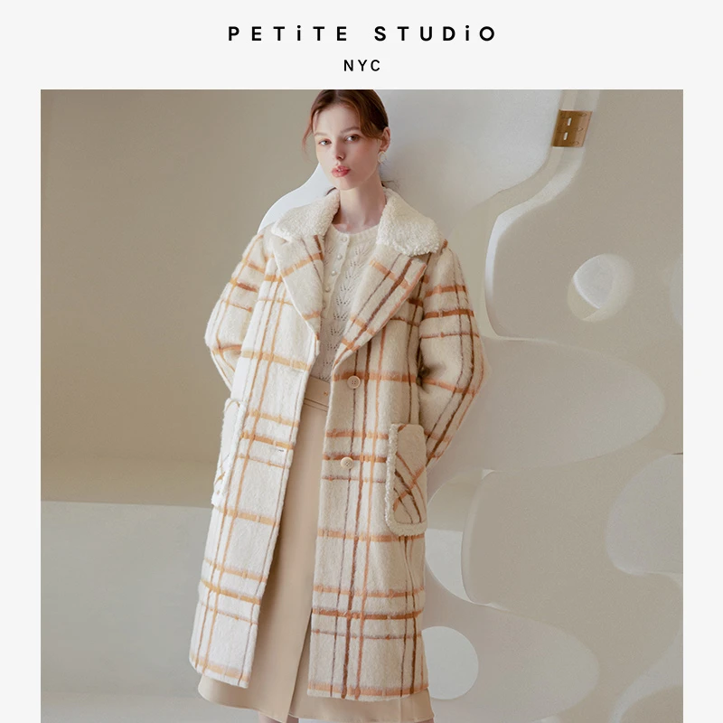 商品[国内直发] Petite Studio NYC|Sienna格纹加厚复古法式长款羊毛大衣 | Sienna Wool Coat - Plaid,价格¥819,第1张图片