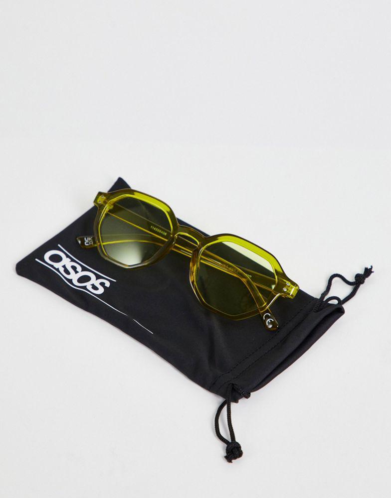 ASOS DESIGN hexagon sunglasses in green - LGREEN商品第4张图片规格展示