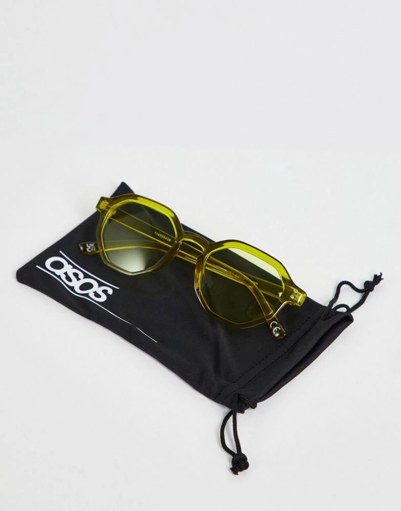 商品ASOS|ASOS DESIGN hexagon sunglasses in green - LGREEN,价格¥75,第4张图片详细描述