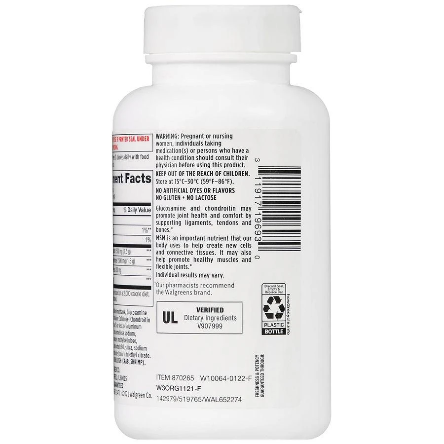 商品Walgreens|Glucosamine Chondroitin Advanced Plus 1500 mg MSM Tablets (40 days),价格¥199,第5张图片详细描述