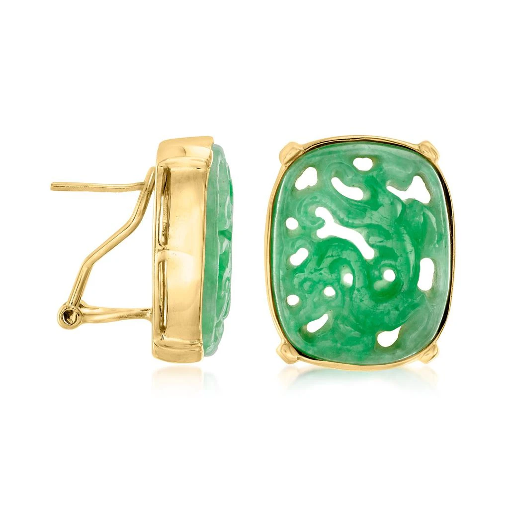 商品Ross-Simons|Ross-Simons Carved Jade Dragon Earrings in 18kt Gold Over Sterling,价格¥1020,第3张图片详细描述