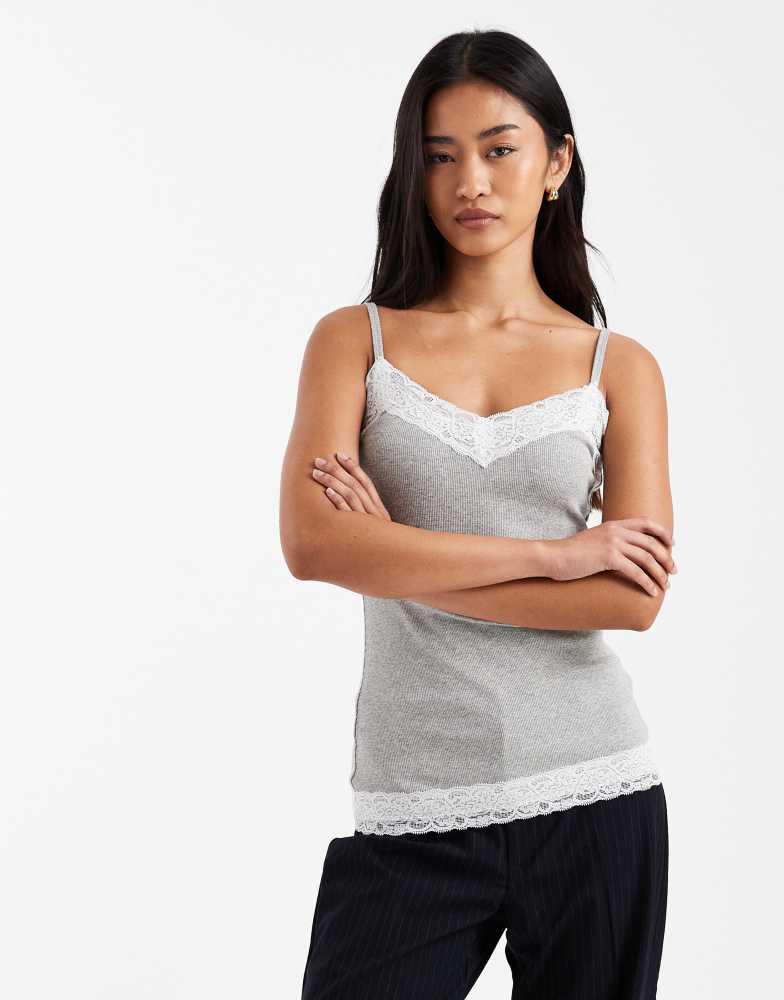 Hollister lace trim cami top in grey – On Sale Now with Up to 17