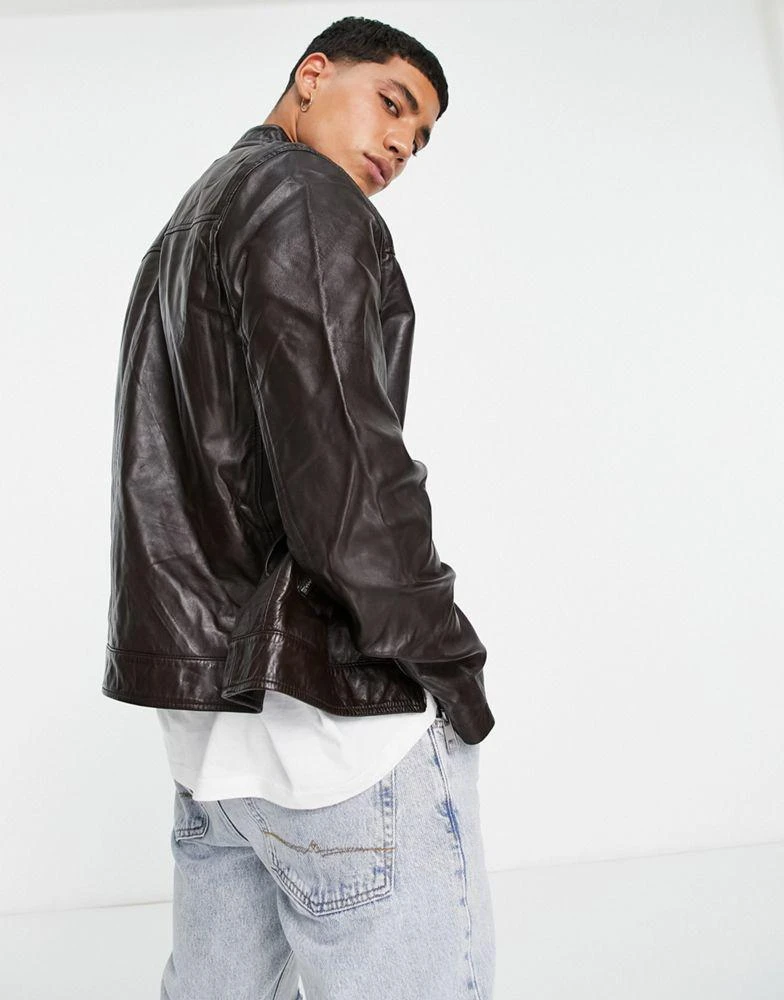 商品ASOS|ASOS DESIGN real leather racer jacket in brown,价格¥902,第3张图片详细描述