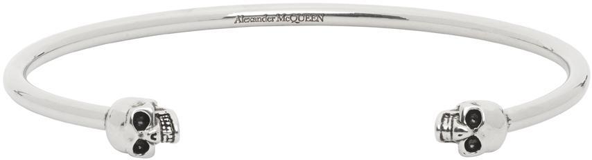 商品Alexander McQueen|Silver Thin Twin Skull Bracelet,价格¥1602,第1张图片