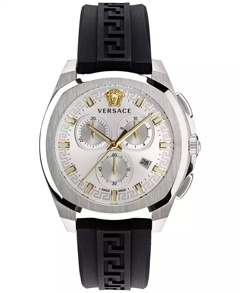 商品Versace|Men's Swiss Chronograph Geo Black Silicone Strap Watch 43mm,价格¥8849,第1张图片