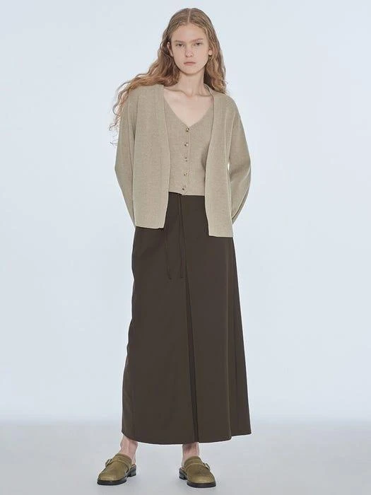 Vest Layered Knit Top Cardigan (Beige) 商品