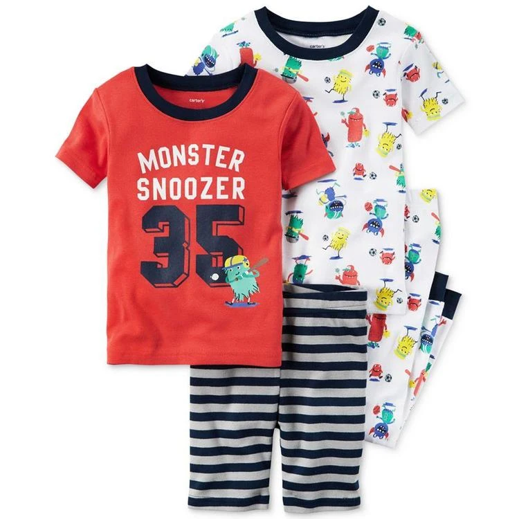 商品Carter's|男婴4-Pc. Monster Snoozer Cotton Pajama Set, Baby Boys (0-24 months),价格¥57,第1张图片