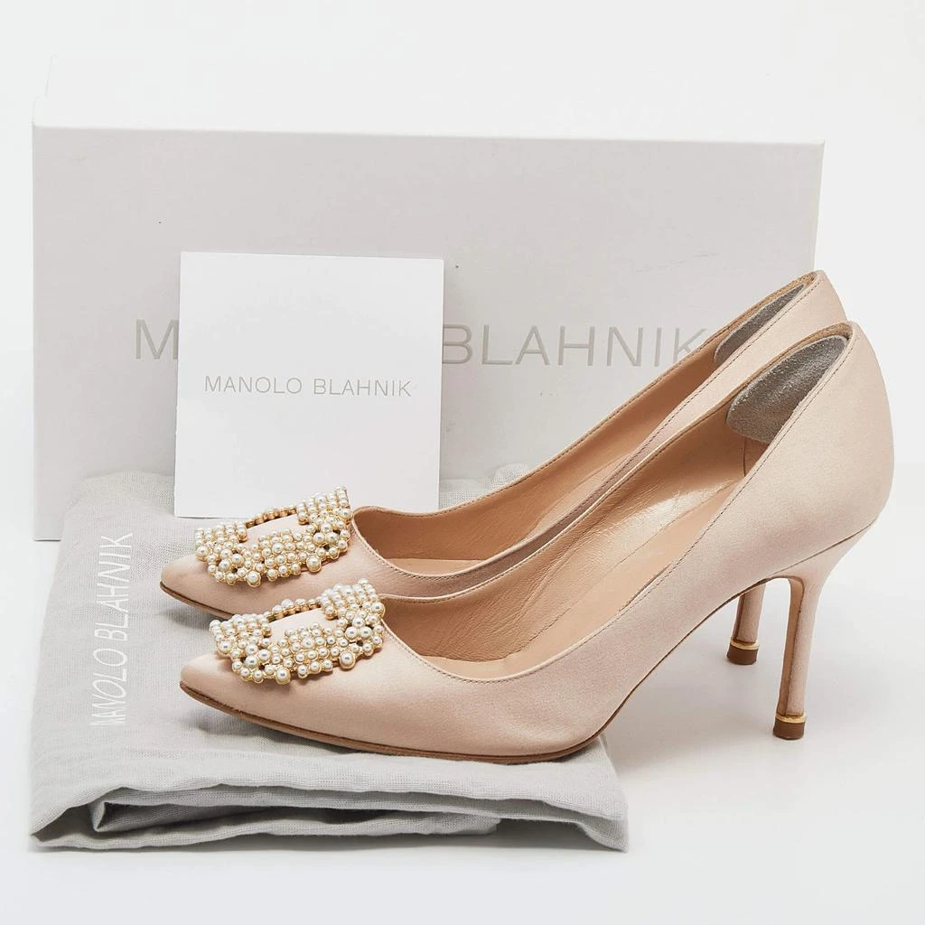 Manolo Blahnik Beige Satin Hangisi Pointed Toe Pumps Size 37.5 商品