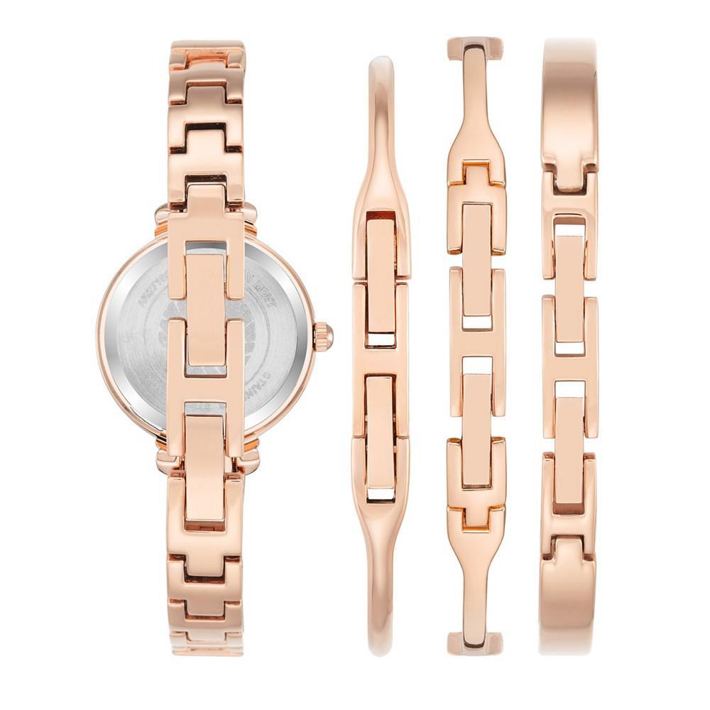商品Anne Klein|Women's Rose Gold-Tone Alloy Bangle with Navy Enamel and Crystal Accents Fashion Watch 33.5mm Set 4 Pieces,价格¥1284,第5张图片详细描述