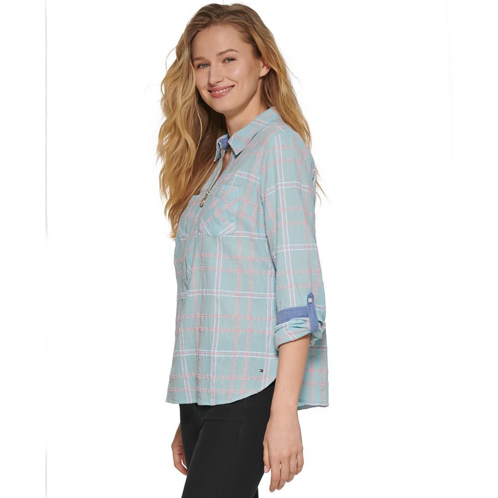 商品Tommy Hilfiger|Women's Zippered Plaid Long Sleeve Top,价格¥358,第5张图片详细描述