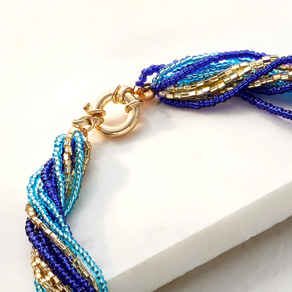 Ross-Simons Italian Blue and Golden Murano Glass Bead Torsade Necklace With 18kt Gold Over Sterling 商品