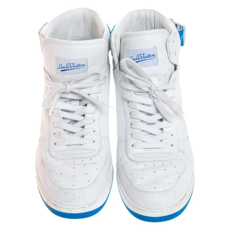 商品[二手商品] Louis Vuitton|Louis Vuitton White/Blue Leather Rivoli High Top Sneakers Size 42,价格¥5228,第3张图片详细描述