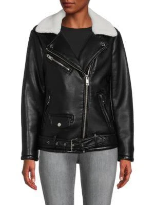 商品Michael Kors|Faux Fur & Faux Leather Moto Jacket,价格¥676,第1张图片