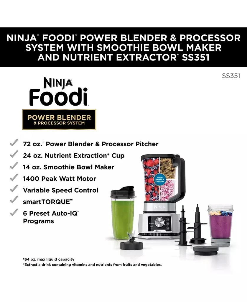 商品Ninja|Foodi® Power Blender & Processor System with Smoothie Bowl Maker and Nutrient Extractor* + 4in1 Blender 1400WP,价格¥1510,第2张图片详细描述