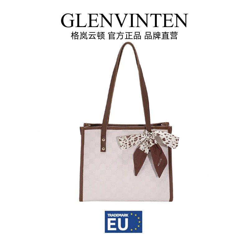 商品[国内直发] GLENVINTEN|格岚云顿女包秋季新款时尚复古压痕格子托特包女式单肩腋下包,价格¥127,第1张图片