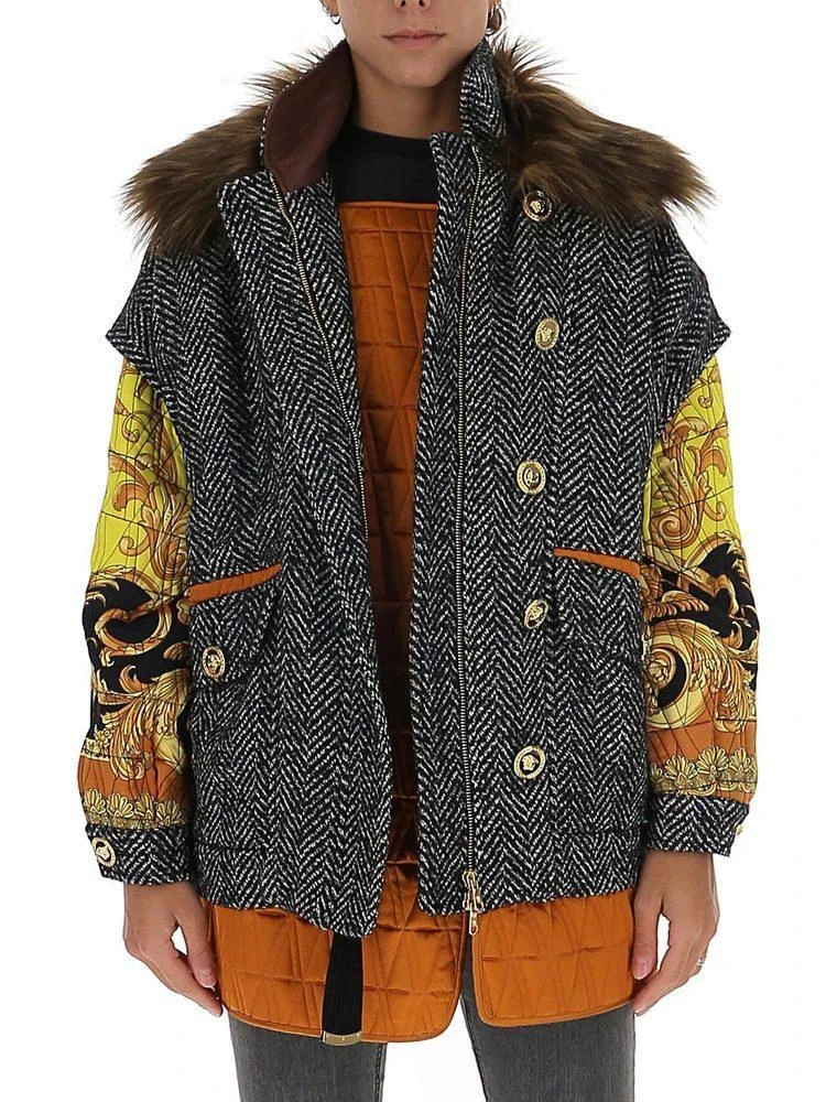 商品Versace|Versace Patchwork Wrap Coat,价格¥14635,第1张图片