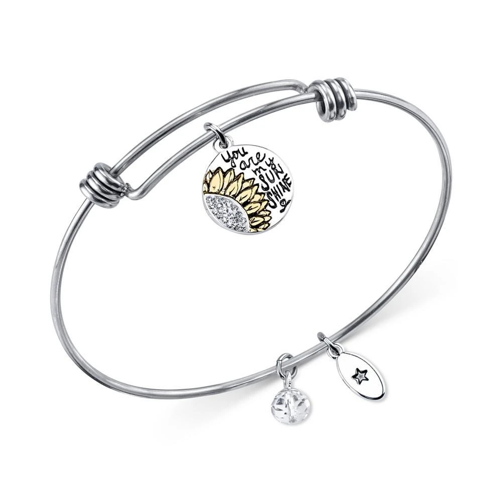 商品Unwritten|"You are My Sunshine" Sunflower Bangle Bracelet in Stainless Steel and Silver-Plate,价格¥105,第1张图片