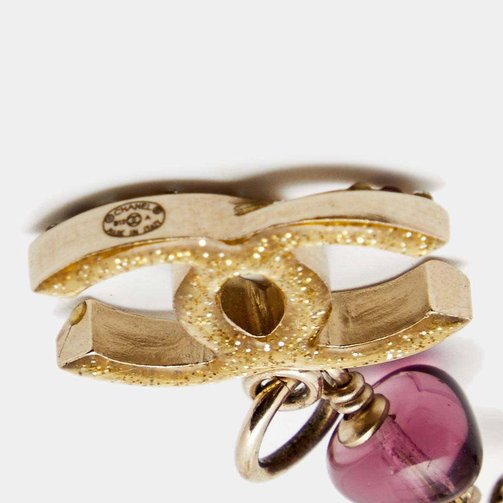 Chanel Gold Tone Purple Stone & Faux Pearl CC Chain Belt商品第5张图片规格展示
