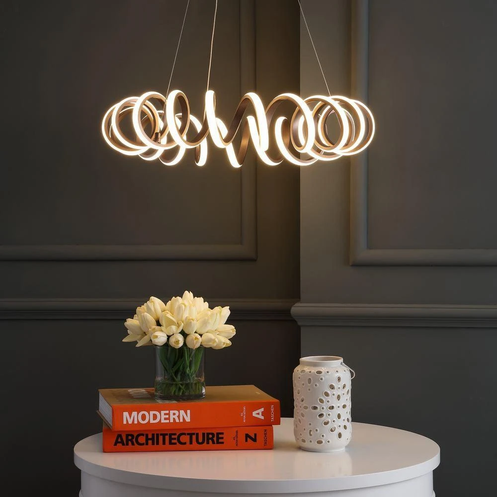 商品JONATHAN Y|Cursive 24" Adjustable Spiral Integrated LED Metal Chandelier Ceiling Light,价格¥2835,第3张图片详细描述