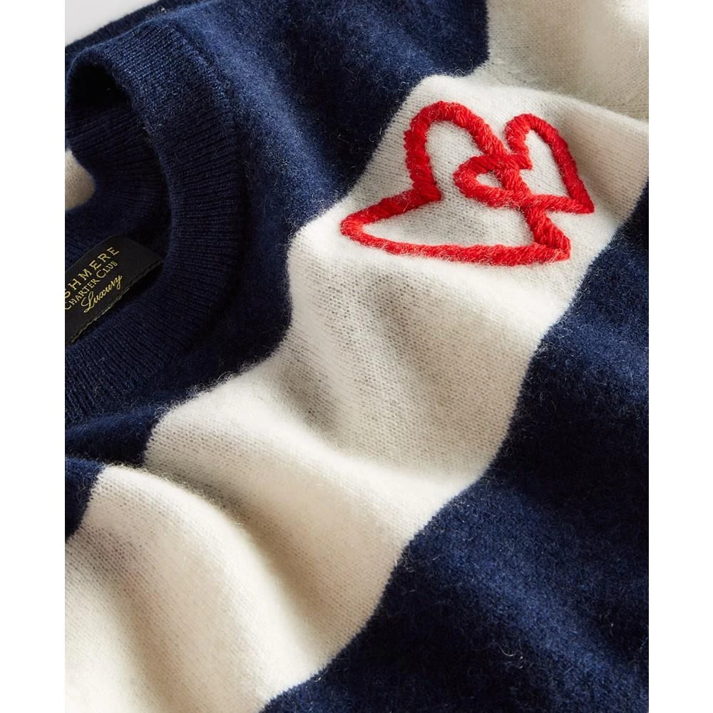 商品Charter Club|Women's Wispy Heart Striped 100% Cashmere Sweater, Created for Macy's,价格¥1725,第4张图片详细描述