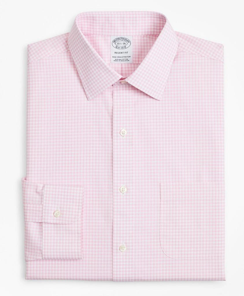 商品Brooks Brothers|Stretch Regent Regular-Fit  Dress Shirt, Non-Iron Poplin Ainsley Collar Gingham,价格¥418,第4张图片详细描述