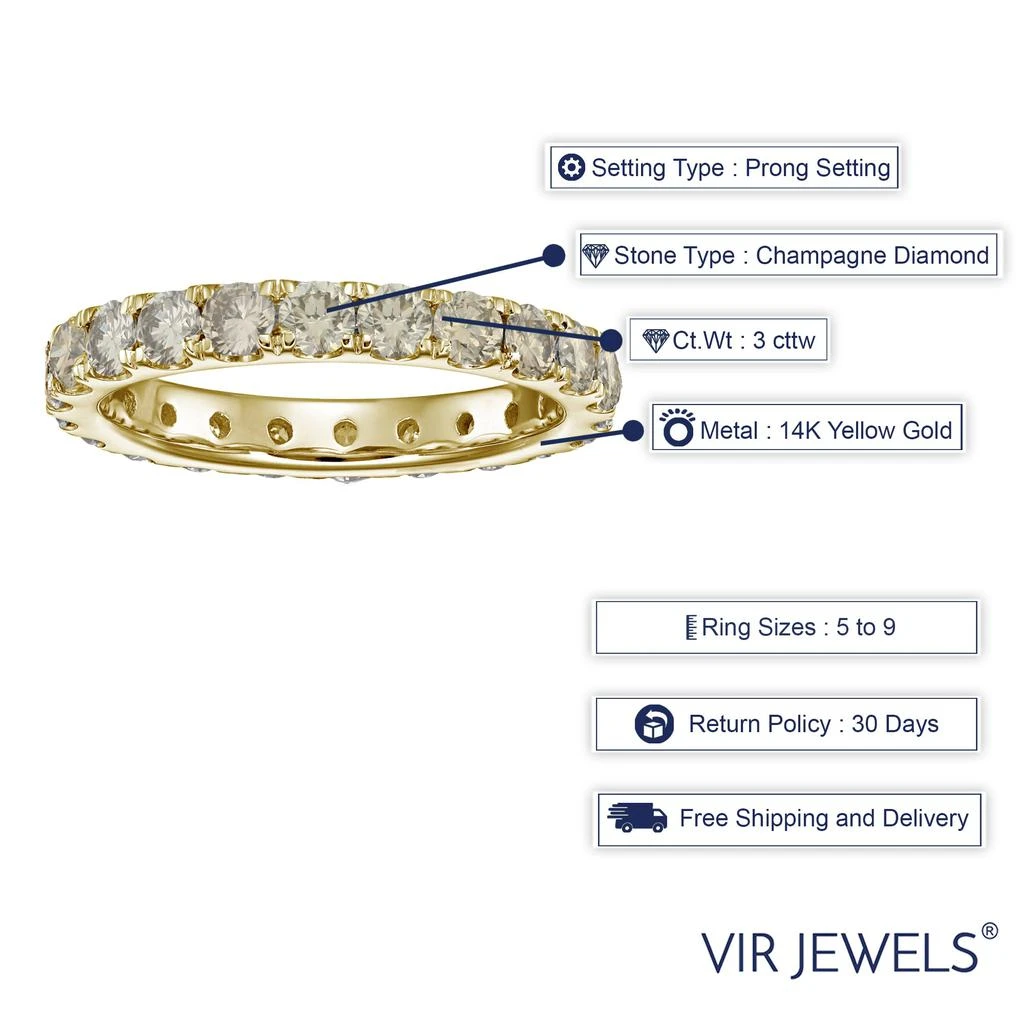 商品Vir Jewels|3 cttw Champagne Diamond Eternity Ring Wedding Band 14K Yellow Gold,价格¥12401,第3张图片详细描述